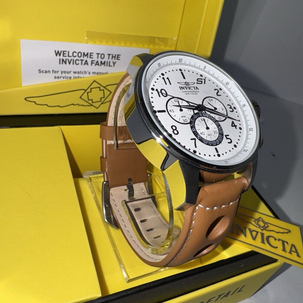 Invicta S1 Men’s Chronograph Quartz White Dial Brown Leather Strap 100m - Picture 5 of 16